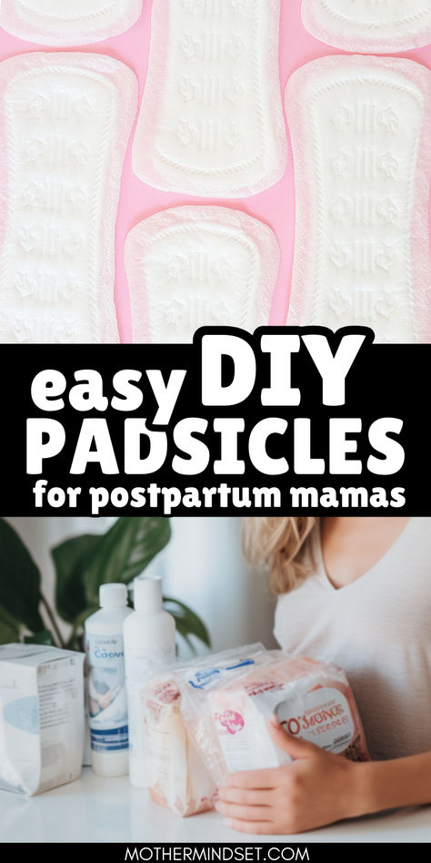 pads, woman with postpartum care kit for pin diy padsicles Post Partum Padsicles Diy, How To Make Postpartum Padsicles, Postpartum Pads Diy, Homemade Postpartum Pads, Diy Padsicles, Postpartum Cold Pads, Post Partum Pads, Postpartum Pads, Nesting Party