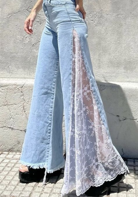 Upcycled Womens Clothing, Thrifted Outfits Aesthetic Summer, Jeans Makeover Diy, Whimsygoth Clothes, Fashion Inspo Outfits 2024 Summer, Lacy Aesthetic, Thrift Upcycle Clothes, Homemade Clothes, Jeans With Lace