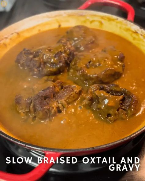 This Southern-Style Slow Braised #Oxtail and Gravy #recipe is sure to become one of your favorites! Oxtails braised until pull apart tender. #deepfriedhoney #oxtails #southernfood Braised Oxtails Recipes, Oxtail And Gravy Recipe, Oxtail Gravy Recipes, Oxtail Recipes Southern Stovetop, Oxtail Recipes Oven, Smothered Oxtails And Gravy, Baked Oxtail Recipes, Braised Oxtail Recipes, Oxtails Recipes Southern