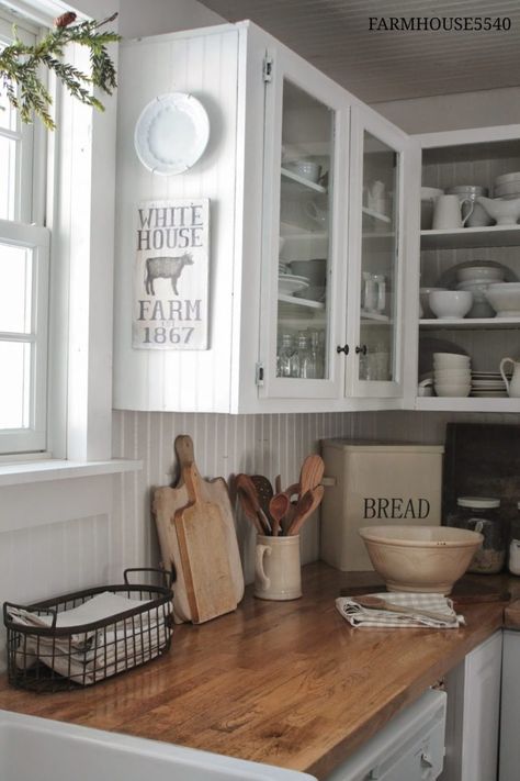 Butcher block counters Modern Farmhouse Kitchen Backsplash, Farmhouse Kitchen Canisters, Interior Ikea, Farmhouse Kitchen Backsplash, Farmhouse Cabinets, French Country Kitchens, Farmhouse Kitchen Cabinets, Farmhouse Kitchen Design, Cabinets And Countertops