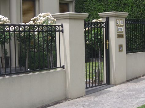 Tor Design, Yard Gate, House Fence Design, Aluminium Gates, Privacy Fence Designs, Concrete Fence, Front Fence, Brick Fence, Front Courtyard