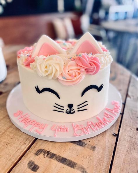 Kitty Kat Birthday Cake, Pink Kitty Cake, Cat Face Cakes Birthday, Cakes With Cats Birthday, Kitty Cat Birthday Party Cake, Kitty Cat Cake Ideas, Kitty Cat Cakes For Kids, Pink Cat Cake, Cat Themed Cakes