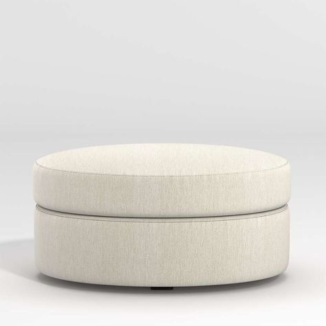 Infiniti Oval Storage Ottoman | Crate and Barrel Southwest Modern, Oval Ottoman, Round Storage Ottoman, Fabric Freshener, Modern Ottoman, Cube Ottoman, Round Storage, Wood Cover, Round Ottoman