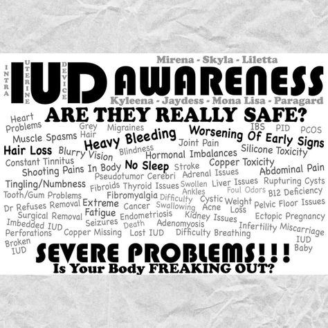 Do you have an IUD? How have you changed since it was inserted? Have you gone to the doctor and all tests have come back normal? They tell you it's stress and being a woman? Or do they simply dismiss your symptoms and do nothing? Take a look at the list here of many side effects of ALL IUDs whether copper or hormonal. Do you experience any of them? You aren't alone and you AREN'T crazy. Share your story with us. Join our Facebook group, feel validated, and get support from others goi... Iud Side Effects, Hormonal Iud, Being A Woman, Share Your Story, Do Nothing, The Doctor, Facebook Group, Side Effects, Come Back