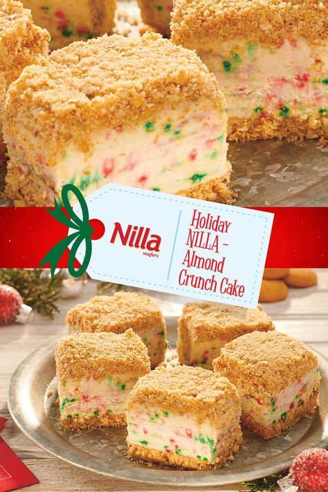 No Bake Christmas Crunch Cake, Almond Crunch Cake, Christmas Crunch Cake, Christmas Dessert Cake, Freezer Cake, Best Carrot Cake Ever, Holiday Deserts, Christmas Crunch, The Best Carrot Cake