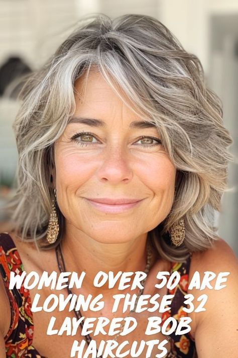 Older women love the Shaggy Bob with Layers for a reason! This cool, textured cut adds tons of style and works with all hair types. It’s the perfect way to embrace your natural waves or curls and look awesome. Save this for your next layered bob haircut inspiration for women over 50! Medium Length Hair With Layers Gray, Medium Length Hair With Layers Highlight, Gray Shaggy Bob Hairstyles, Stacked Medium Bob Haircut, Older Women Wavy Hairstyles, Textured Bob Grey Hair, Layered Gray Hair Styles, Stylish Gray Hairstyles, Shaggy Bob Short Hair