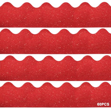 PRICES MAY VARY. 【Package Includes】60 pieces red bulletin board borders, 200 transparent acrylic double sided tape, enough quantity can meet your needs for daily use and replacement, and add a cute touch to classroom, home school, party, or office decor. 【Delicate and Shiny】the bulletin board border trim features a scalloped edge design with glitter and a border paper to make your chalkboard shiny and shine, is a good accessory choice. 【Premium Material】Our border trim is made of 180g coated pap Red Classroom Decor, Chalkboard Border, Borders Classroom, Red Classroom, Forest Theme Party, Colorful Bulletin Boards, Chalkboard Classroom, Bulletin Borders, Classroom Borders