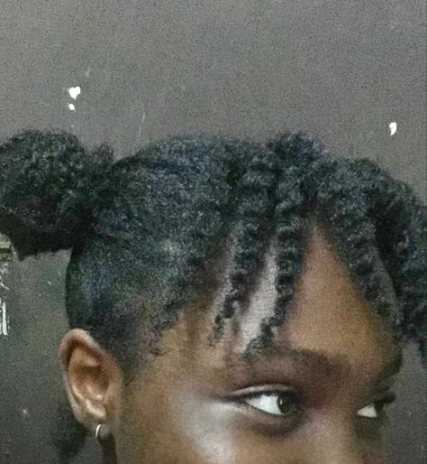 4c natural hair styles for black women . Space buns and bangs from a twist out . Afro Space Buns, Hairstyles Buns, Space Buns, Twist Out, Buns, Hair Inspo, Art Ideas, Dreadlocks, Twist