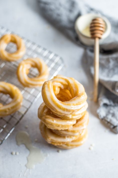 Honey Glazed French Cruller Doughnuts Crullers Recipe, French Cruller, French Crullers, Tim Horton, Breakfast Meals, Recipes Cookies, Honey Glazed, Baking Recipes Cookies, Honey Glaze