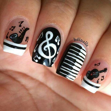 Jazz Music Nail Design Nail Designs Music, Music Note Nails, Music Nail Art, Music Nails, Texas Nails, Crazy Nail Art, Hippie Nails, Piano Keys, Spring Nail Art