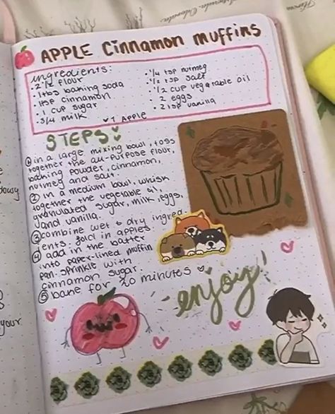 Makeup Emo, Cottagecore Recipes, Teen Makeup, Homemade Recipe Books, Homemade Cookbook, Recipe Drawing, Apple Cinnamon Muffins, Baking Book, Cute Baking