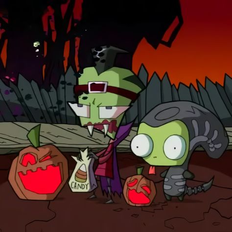 Matching Invader Zim Pfp, Halloween Cartoon Pfp, Cute Halloween Profile Pics, Invader Zim Halloween, Matching Pfps 3 People, Spooky Halloween Pfp, Invader Zim Matching Pfp, Gir Icon, Invader Zim Pfp