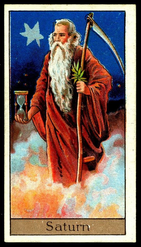 Cigarette Card - Saturn. "Mythological Gods & Goddesses". Saturn Mythology, Mutable Signs, Mythological Gods, Saturn In Pisces, Saturn In Aquarius, Gods Goddesses, Roman Gods, Greek Mythology Art, Greek And Roman Mythology