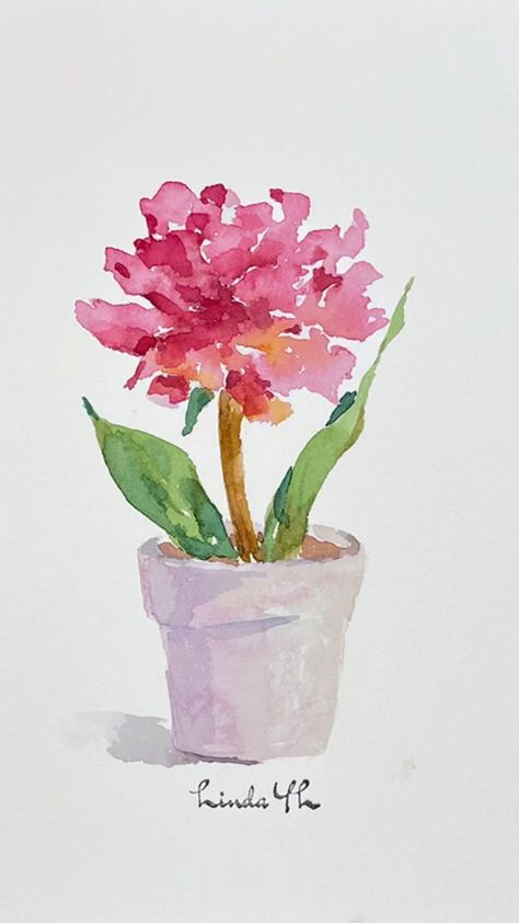 Cute Watercolor Painting Ideas, Watercolor Vases, Watercolor Flowers In Vase, Water Paint Flowers, Watercolor Dahlia, Country Watercolor, 2023 Watercolor, Watercolor Flower Bouquet, Flowers In Vases