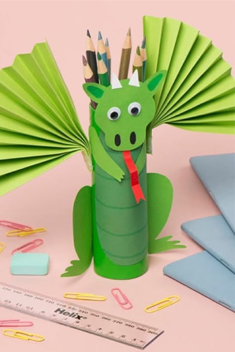 Looking for a fun and easy way to entertain the kids will doing a little recycling at the same time!? Check out these adorable toilet paper roll craft ideas to try! #diy #crafts #kidscrafts #paperrollcraft #toiletrollcraft Magical Beasts, Paper Dragon, Toilet Roll Craft, Desk Diy, Toilet Paper Tube, Toilet Paper Crafts, Dragon Crafts, Toilet Paper Roll Crafts, Paper Roll Crafts