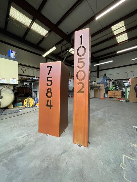 Address Sign Yard Address Sign Rusted Three Sided Address Numbers Custom Address Sign Address Sign for Driveway. - Etsy Driveway Makeover, Home Address Signs, Yard Address Sign, Metal Signs Outdoor, Home Number Sign, Art Pedestal, Driveway Sign, Led House Numbers, Garage Workshop Plans