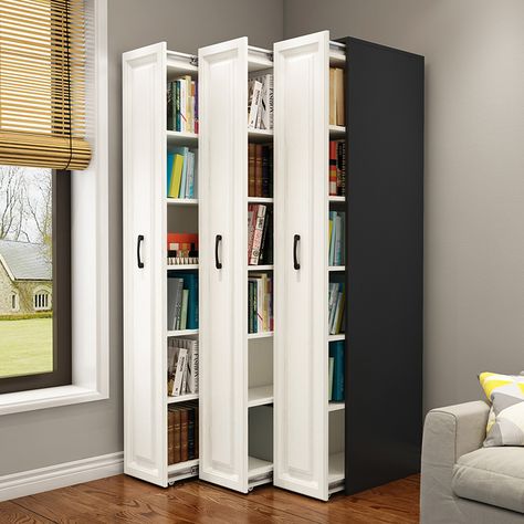 Bookshelf With Sliding Door, Sliding Bookshelf Door, Sliding Bookcase Door, Small Bookcase With Doors, Sliding Bookcase, Sliding Door Bookcase, Bookcase Office, Library Living Room, Door Bookcase