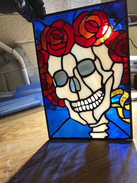 Stained Glass Skull Patterns, Nightmare Before Christmas Stained Glass Art, Stained Glass Skeleton, Horror Stained Glass Pattern, Skull Stained Glass Art, Trippy Stained Glass Art, Coffee Paint, Coffee Painting, Glass Diy