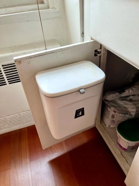 Organize Under Kitchen Sink, Hanging Trash Can, Under Kitchen Sink, Trash Can Cabinet, Kitchen Trash Can, Kitchen Trash, Inside Cabinets, The Perfect Kitchen, Kitchen Cabinet Door