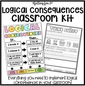 Logical consequences have transformed my classroom management! These consequences hold students accountable while also allowing them to reflect on and learn from their behavior. This product contains everything you need to implement logical consequences in your classroom. Included:Teacher guidance2 editable postersLogical consequences overview poster (with and without management flowchart)Break it, fix it posterLoss of privilege posterTake a break poster Fix it: Feelings posterCalming strategies 1st Grade Consequences, Rewards And Consequences Classroom, Take A Break Classroom Ideas, First Grade Consequences, Pbis Classroom Management, Fix It Ticket, Consequences For Bad Behavior At School, Natural Consequences In The Classroom, Behavior Incentives Classroom