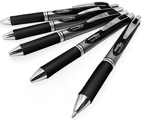 Amazon.com: Energel BL80 Retractable Liquid Gel Ink Rollerball Pen - 1.0mm - Black - Pack of 5 : Office Products Fountain Pens For Sale, Pentel Energel, Fine Point Pens, Black Paper Drawing, Silver Pen, Sharpie Pens, Liquid Ink, Gel Ink Pens, Fine Pens