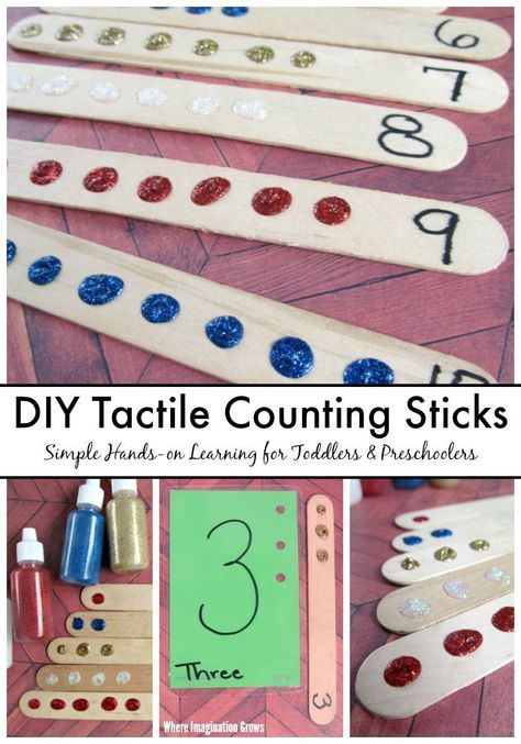 Simple DIY tactile counting with craft sticks activity for toddlers and preschoolers. Turn craft sticks into a hands-on number and counting learning tool for kids! An easy way to help kids learn number sense, counting, and simple addition! #numbersense #preschoollearning #kidsactivities #counting #preschool #learningactivity Counting Craft, Ece Resources, Preschool Maths, Counting Preschool, Teach Numbers, Educational Toddler Activities, Preschool Sensory, Sensory System, Activity For Toddlers