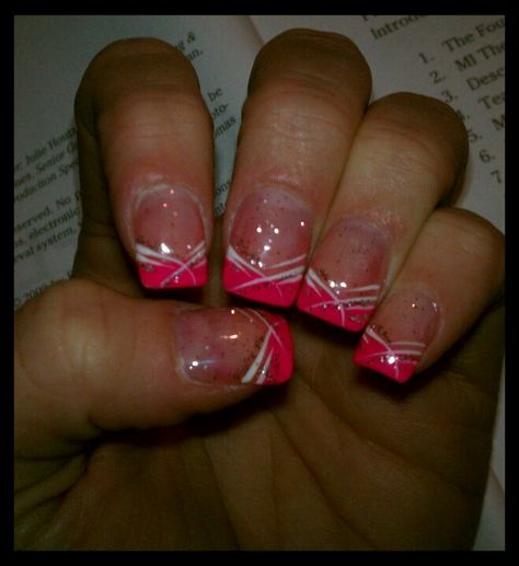 My nails in hot pink!!! I miss my acrylics! Hot Pink Nail Tips With Design, Pink Tip Nail Designs, Hot Pink French Tip Nails, Hot Pink French Tips, Tip Nail Designs, Valentines Nail Art Designs, Acrylics Nails, Gel Nails French, Nail Tip Designs