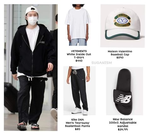 BTS Suga Airport Fashion Suga Casual Outfits, Suga Fashion Style, Suga Style Outfits, Suga Clothes, Suga Airport Fashion, Yoongi Fashion, Mansions Interior, Bts Clothes, Bts Style