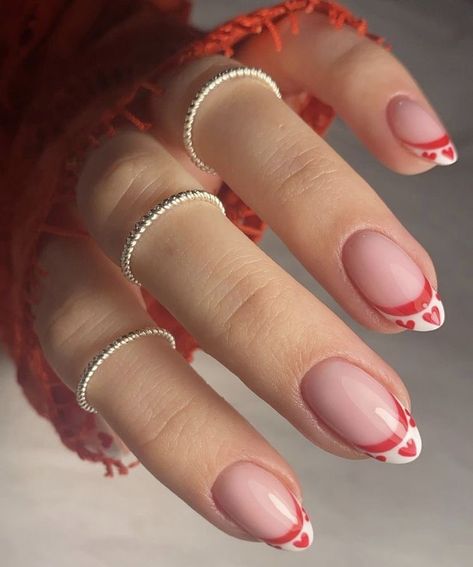 red nails / almond nails / stylish nails / heart nails / coquette nails Nails Coquette, Coquette Nails, Minimal Nails, Classy Acrylic Nails, Nails Red, Soft Nails, Homecoming Nails, Girls Nails, Minimalist Nails