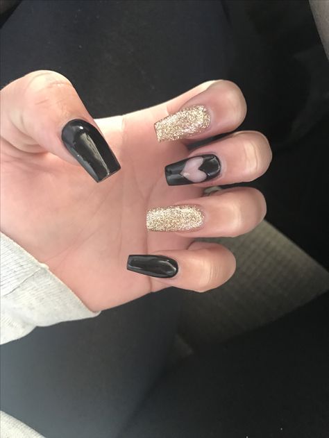 black and gold nails valentine nails gold nails acrylics  black nails heart nails  nail designs Black And Gold Valentine Nails, Heart Designs Nails, Black Nails Heart, Acrylics Black, Black And Gold Nails, Nails Valentine, Valentines Nail, Nails Heart, Vday Nails