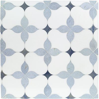 MJ Blue Blazingstar - White Thassos, Blue Celeste & Azul Macauba Waterjet Mosaic Tile, Blue Backsplash, Cerámica Ideas, Marble Backsplash, Blue Tile, Kitchen Marble, Blue Tiles, Marble Bathroom, Marble Tile