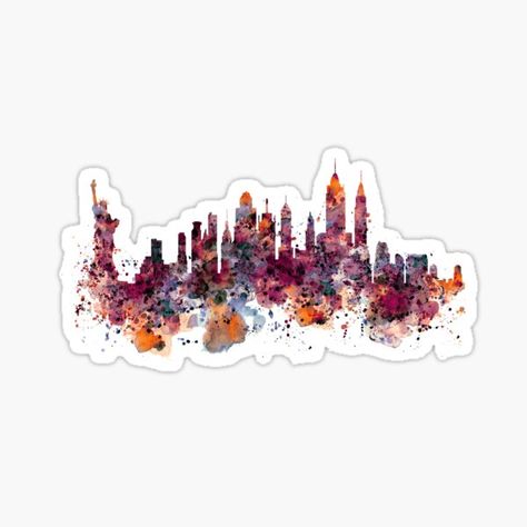 Nyc Skyline, Watercolor Stickers, Watercolor Design, School Design, Funny Stickers, Art Boards, Custom Stickers, Favorite Tv Shows, New York Skyline