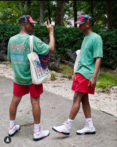 Spike Lee Style, Retro 5 Jordans Outfit, Air Jordan 5 Retro Outfits, Air Jordan 5 Outfit, Jordan 5 Outfit Men, 80s Vacation, Retro 5 Jordans, Jordan 5 Outfit, 90s Athleisure