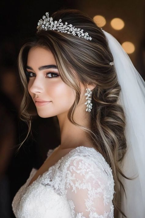 If you want to stand out, don’t miss these 40+ show-stopping bridal hair ideas with tiaras. From voluminous curls to intricate braids, these hairstyles are sure to turn heads. Check them out now! #BridalHair #Tiara #StandoutBride Bridal Tiara Hairstyles, Bridal Hairstyles With Crown, Hairstyle With Tiara, Wedding Hairstyles With Tiara, Bridal Hair Ideas, Bridal Hair Tiara, Wedding Hairstyles With Crown, Intricate Braids, Romantic Curls