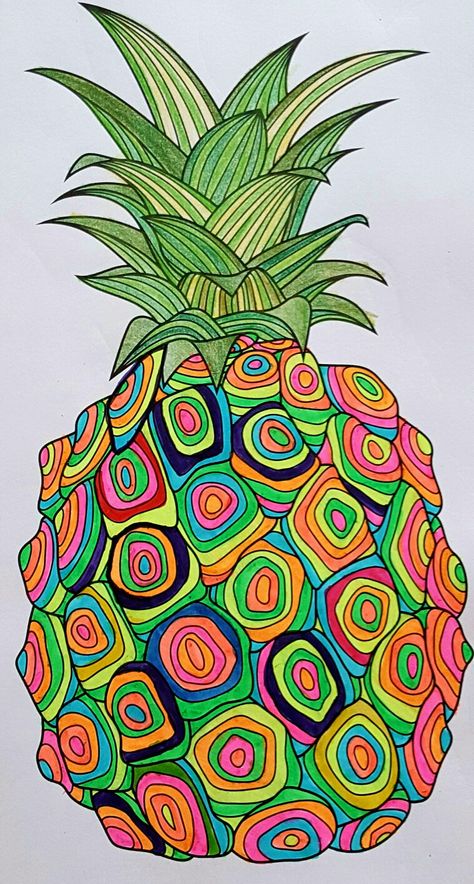 Neon Colour Painting, Trippy Pineapple, Neon Pineapple, Pineapple Painting, Afrique Art, Zen Doodle Art, Kids Art Class, Easy Doodle Art, Flower Art Images