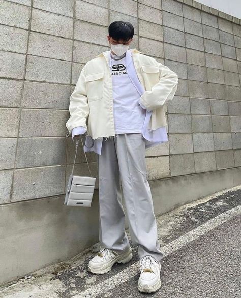 Fashion Men Outfits, White Jacket Outfit, Outfit Ideas Fall, Masc Outfits, Outfit Korean, Y2k Men, Ootd Men, Mens Fashion Streetwear, Jacket Outfit