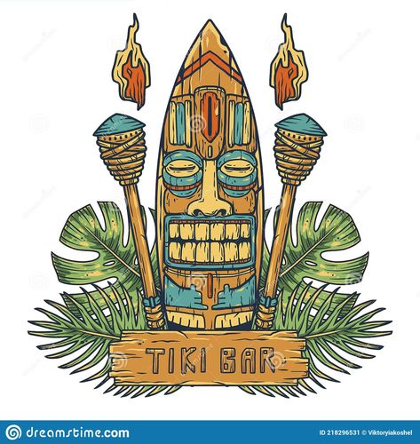 Totem Design, Hawaii Tiki, Hawaii Holiday, Construction Paper Crafts, Tiki Decor, Tiki Lounge, Tiki Art, Hawaiian Pattern, Tiki Mask