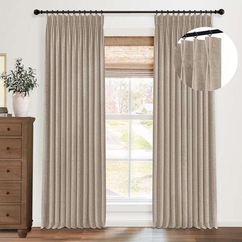 PRICES MAY VARY. Pinch Pleat Curtains: Each package includes 2 panels,and 20 hooks. These elegant pinch pleated curtains blackout complement any home decor style, adding a refined and sophisticated look to your bedroom, living room, dining room, and farmhouse-style decor. 100% Blackout Curtains: The double-layer pinch pleated drapes offer complete blackout, easily turning day into night. They also provide excellent thermal insulation and noise reduction, protecting your furniture, keeping your h Pinch Pleat Curtains Living Rooms, Long Curtains Bedroom, Curtains Pinch Pleat, Pinch Pleated Curtains, Pinch Pleat Drapes, Dining Room Drapes, Curtains Behind Bed, Nursery Blackout Curtains, Pinch Pleat Drape