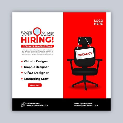 Vacancy Poster Design, Job Vacancy Poster, Vacancy Poster, Poster Creative, Media Poster, Job Vacancy, Social Media Poster, We Are Hiring, Design Minimal