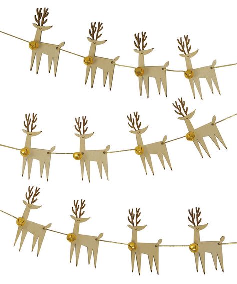 Mini Wooden Reindeer And Bells Garland Diy Reindeer Decorations, Christmas Reindeers, Diy Reindeer, Mini Garland, Miniature Stuff, Wooden Reindeer, Reindeer Decorations, Tree Garland, Meri Meri