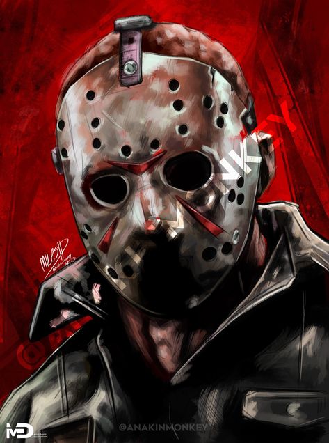 PRINT copy of a digital quick paint of Jason You will receive a hand signed physical print of this image.  Large Watermark will be removed upon purchase.  I am open for commission on this style. Email me at  anakinmonkeywork@gmail.com or message my instagram anakinmonkey / anakinmonkey_art.  to inquire. Jason Voorhees Artwork, Jason Voorhees Pictures, Sins Tattoo, Jason Voorhees Art, Charcoal Ideas, Horror Tumbler, Monster Sketch, Jason Mask, Halloween Wallpaper Iphone Backgrounds