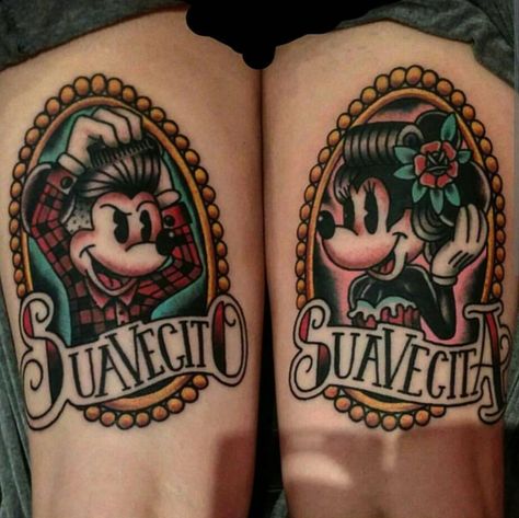 Check out these two Mickey/Minnie Mouse plays by @ozzyink Solid work! Follow us for daily posts! #tattoo #tattoos #traditional #traditionaltattoo #traditionaltattoos #traditionalflash #tat #tats #tattooed #tatted #blasted #disneytattoo #disneytattoos #mickeymouse #mickeymousetattoo #mickeymousetattoos #minniemouse #minniemousetattoo #minniemousetattoos #solid #instagood #instabest #instapic #ozzyink Old School Mickey Mouse, Skin Doodles, Mickey And Minnie Tattoos, Minnie Tattoo, Mickey Tattoo, Mickey Mouse Tattoo, Baby Name Tattoos, Tattoos Traditional, Disney Sleeve