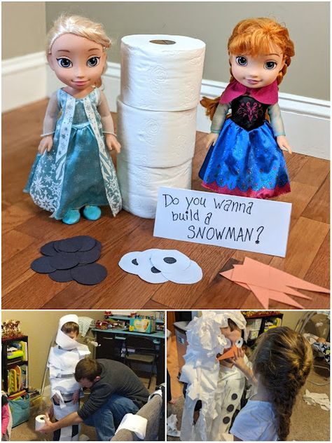 Do you wanna build a snowman? toilet paper party game - Frozen Inspired party Elsa Games Frozen Birthday Party, Frozen Birthday Games Activities, Frozen Party Bags Ideas, Frozen Themed Party Games, Frozen Themed Games, Winter Birthday Party Ideas For Kids, Frozen Birthday Party Activities, Frozen Diy Party, Frozen Birthday Games