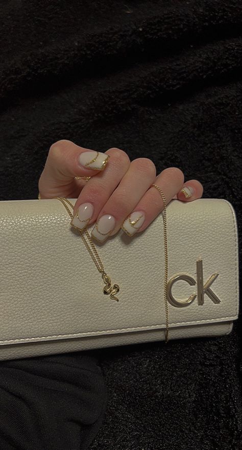 White Nails Gold Glitter, Milky White Nails With Gold, Milky White Nails With Glitter, Gel Nails White, White Nails With Glitter, Travel Nails, Milky White Nails, White Nails With Gold, White Glitter Nails