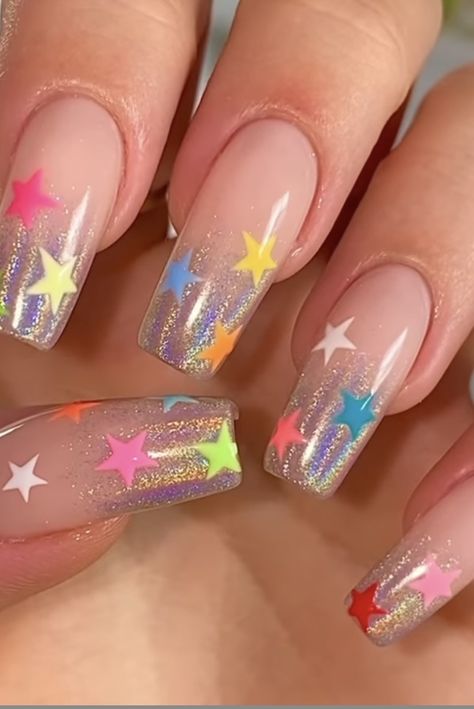 Rainbow Nail Ideas, Rainbow Tips, Nail Parlour, Holographic Makeup, Rainbow Nail Art, Multicolored Nails, Rainbow Nail, Winter Manicure, Anime Nails