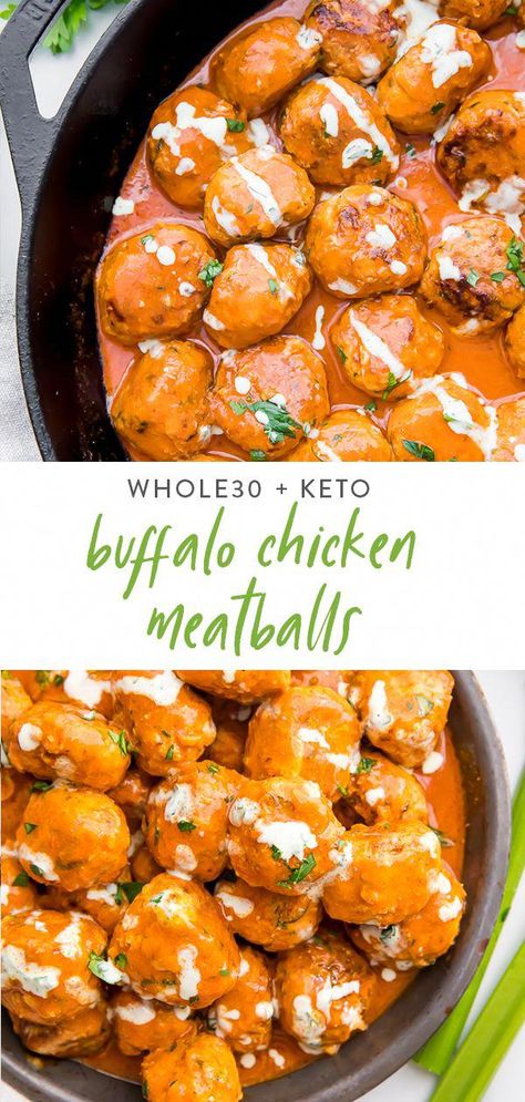 Creamy Buffalo Sauce, Buffalo Chicken Meatballs, Chicken Meatball Recipes, Boiled Egg Diet Plan, Low Carb Diet Recipes, Healthy Low Carb Recipes, Chicken Meatballs, Low Carb Dinner Recipes, Buffalo Sauce