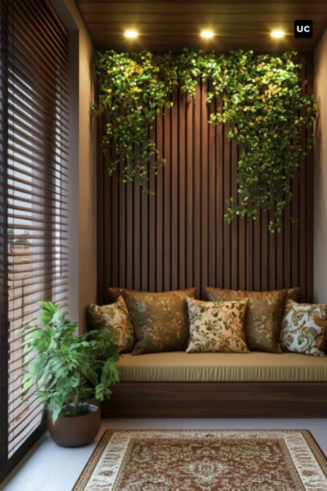 Balcony Covering Ideas From Rain, Lanai Ideas Philippines, Front Balcony Ideas, Japanese Balcony, House Plants Ideas, Balcony Decoration Ideas, Modern Decorating Ideas, West Facing House, Cozy Small Balcony