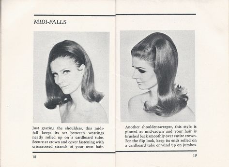 1960s Styles - Midi-Falls | pages 18 and 19 Shoulder length … | Flickr 60's Aesthetic, 1960’s Hair, 1960s Hairstyles, 1960 Hairstyles, Midi Hair, 60s Hairstyles, Hair Pattern, Sleep Hairstyles, Vintage Hairstyles Tutorial