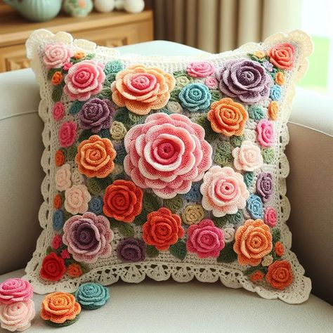 47 Trending Crochet Cushion Patterns to Elevate Your Decor Flower Pillow Pattern, Yarn Diy Projects, Crochet Cushion Pattern, Crochet Blanket Chevron, Crochet Sweater Design, Crochet Knit Blanket, Cushion Cover Pattern, Crochet Cushion, Pretty Crochet