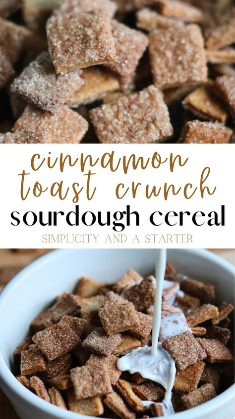 Homemade Sourdough Cinnamon Toast Crunch Cereal - Simplicity and a Starter Sweet Sourdough Starter, Sourdough Farmers Market Stand, Sourdough Cereal, Sourdough Snacks, Sourdough Designs, Simple Snack Recipes, Homestead Baking, Sourdough Dessert, Sourdough Desserts